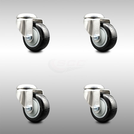 Service Caster 3.5 Inch 316SS Black Polyurethane Wheel Swivel Bolt Hole Caster Set SCC SCC-SS316BH20S3514-PPUB-BLK-4